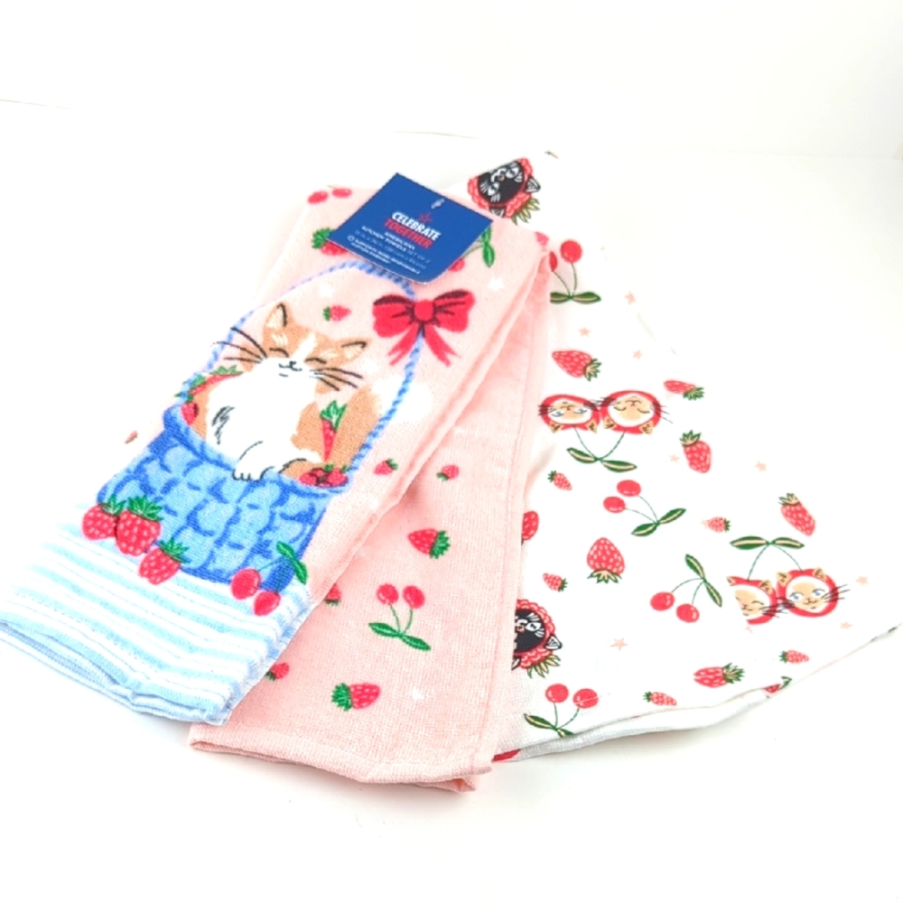 Summer Kitty Cats & Fruits 2pc. Kitchen Towel Set
